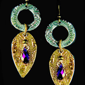 Paisley Circle Drop Earrings, Bronze and Sterling Silver