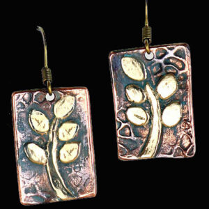 Small Leaves and Branch Earrings in Bronze and Copper
