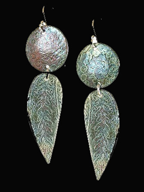 Sterling Silver Spiral Texture Earrings with Blue Patinas