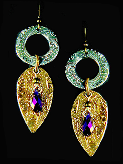 Paisley Circle Drop Earrings, Bronze and Sterling Silver