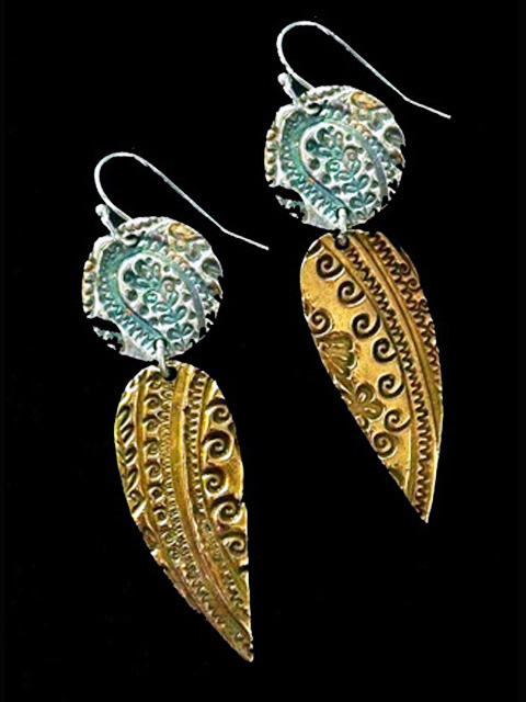 Paisley Drop Earrings in Bronze and Sterling Silver