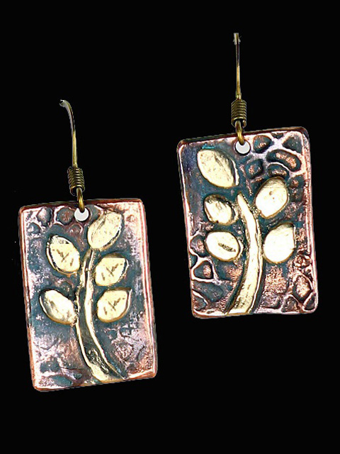 Small Leaves and Branch Earrings in Bronze and Copper